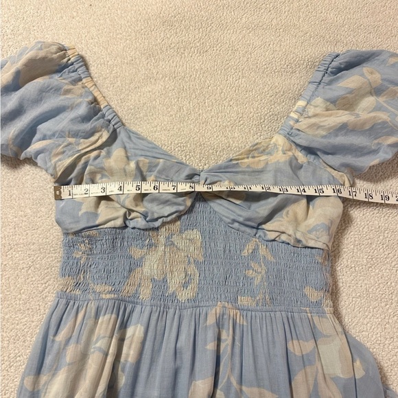 Free People Sundrenched Short-Sleeve Floral Maxi Dress Sky Blue Puff Sleeve - Picture 9 of 16